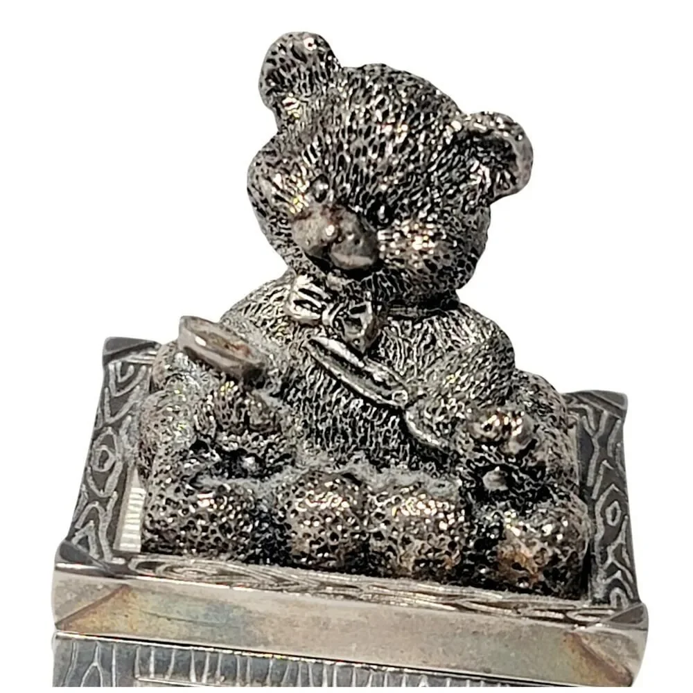 Morgan Vintage Silver Plated Teddy Bear Keepsake Trinket Ring Box 2.5